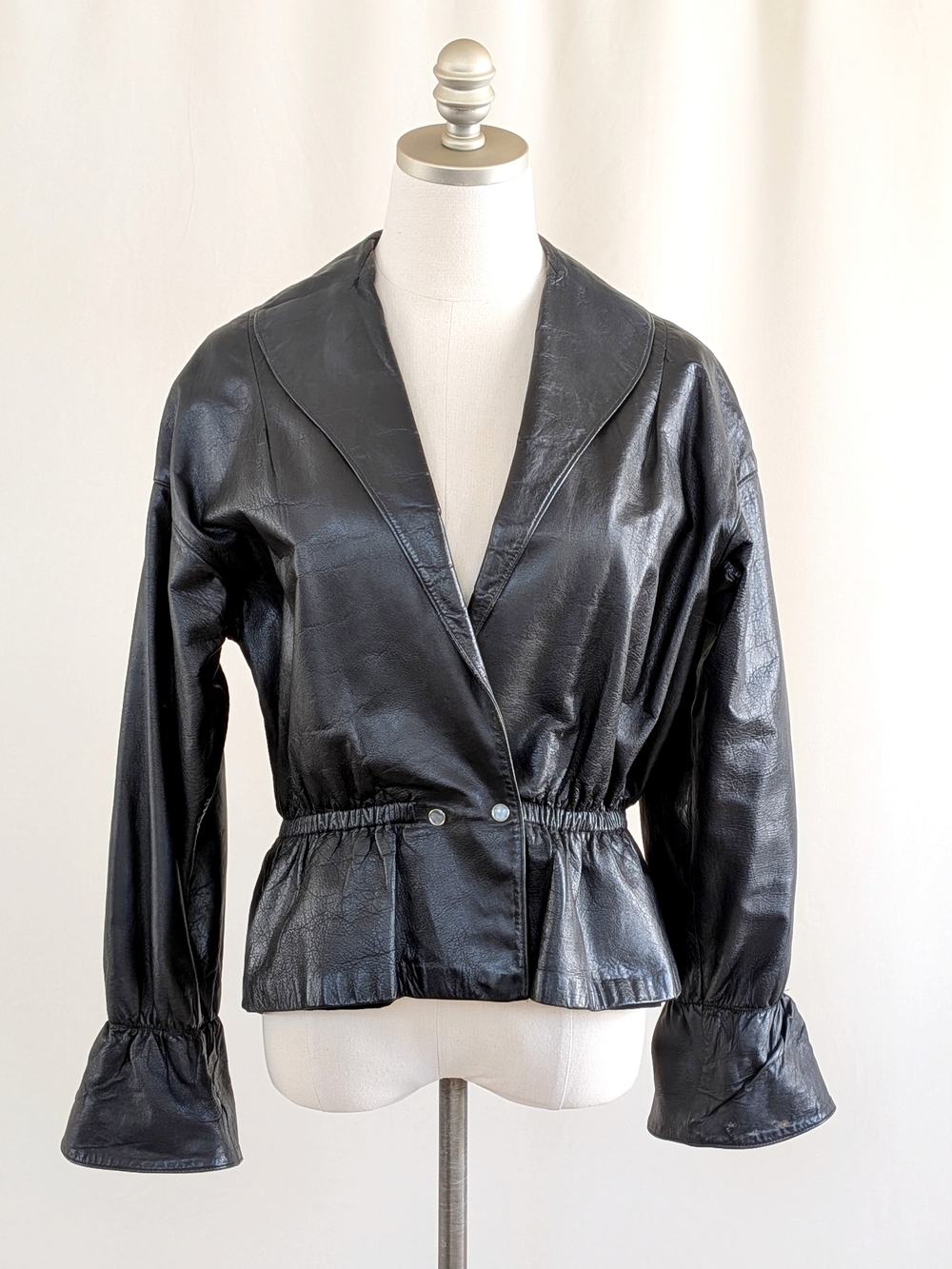 Vintage 1970s Bonnie Cashin for Sills Black Leather Jacket w Fit & Flare Waist